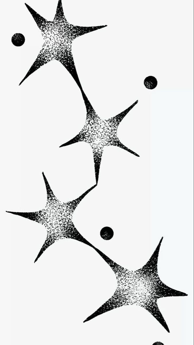 Four five-pointed stars with dotted stippled interiors on a white background.